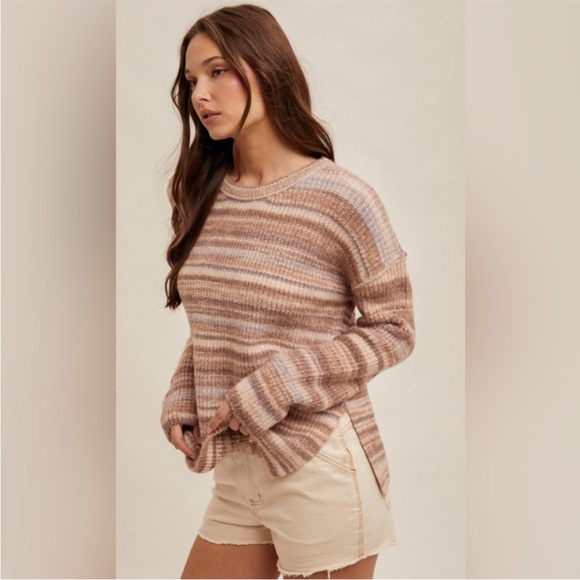 NWT Striped Tan and Brown Women's Sweater - Picture 6 of 9